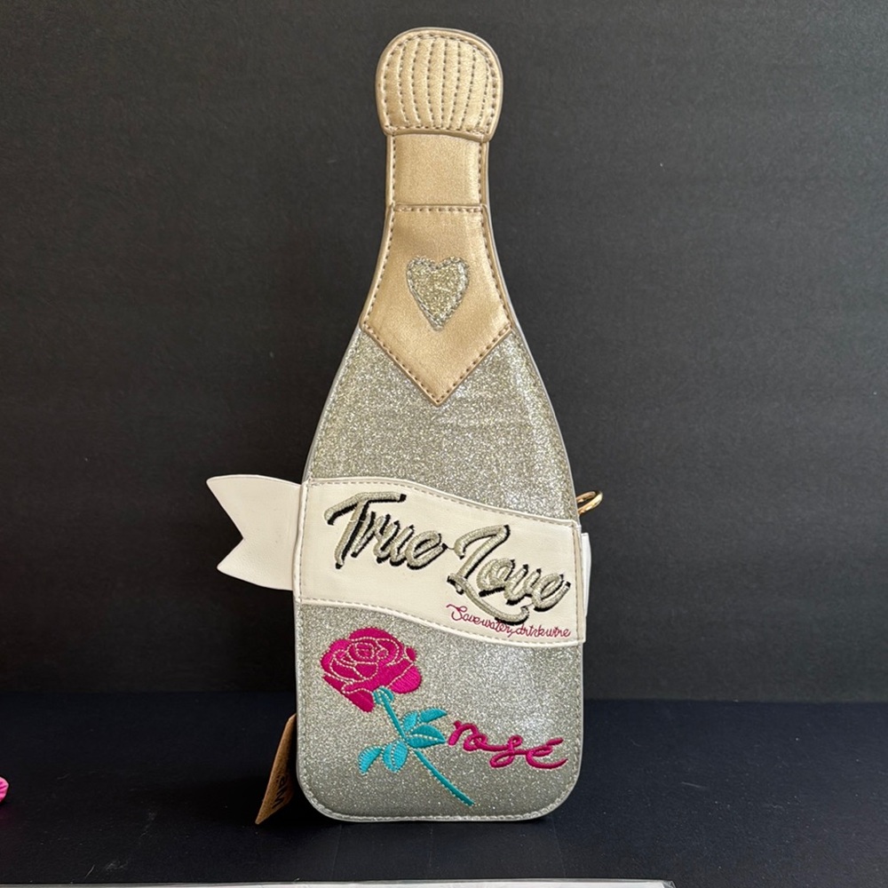 Silver and Tan Champagne Bottle Crossbody